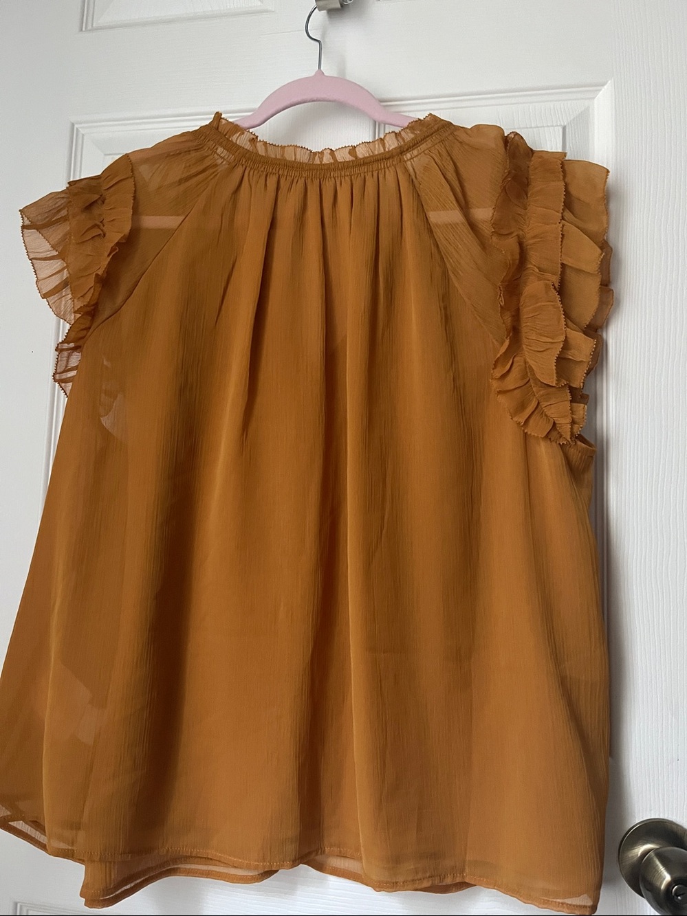 Women’s Ruffle Sleeve Blouse - Mustard - Picture 4 of 4